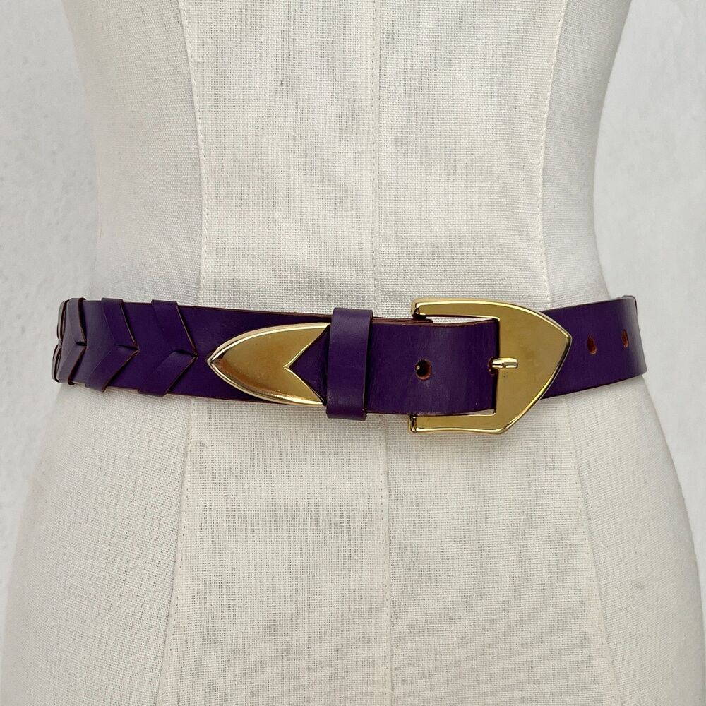 Vintage Nancy Heller Eggplant Braided Genuine Leather Belt Made in Italy Small